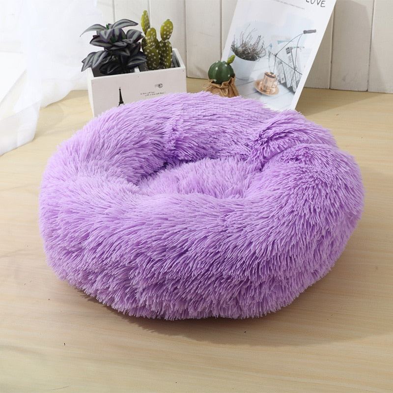 Donut Dog Bed Warm Soft Long Plush Pet Cushion